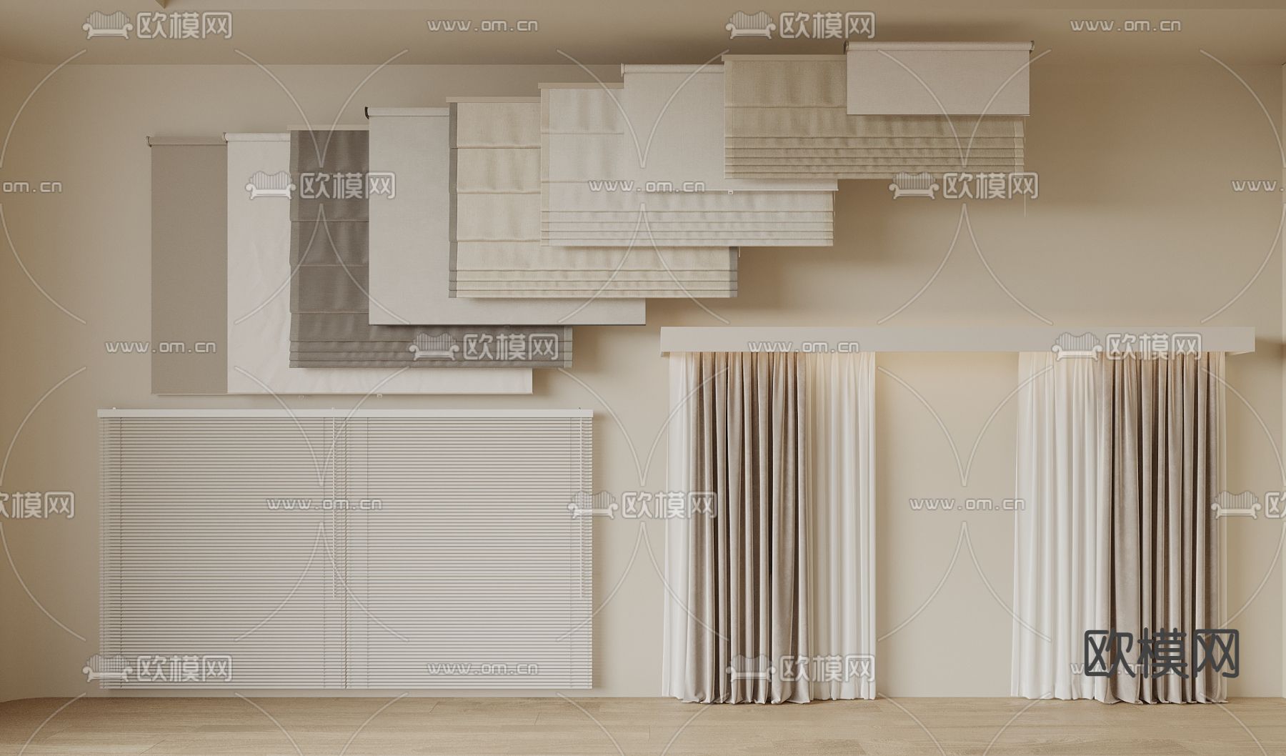 素色窗帘 百叶帘 梦幻帘3d模型下载