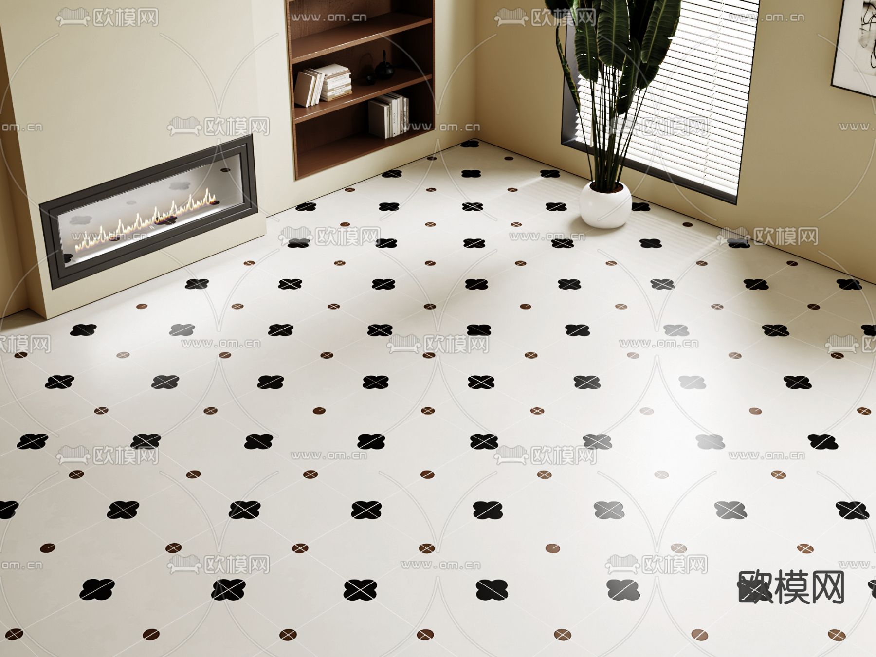 中古风地砖 瓷砖su模型下载（渲染图2）