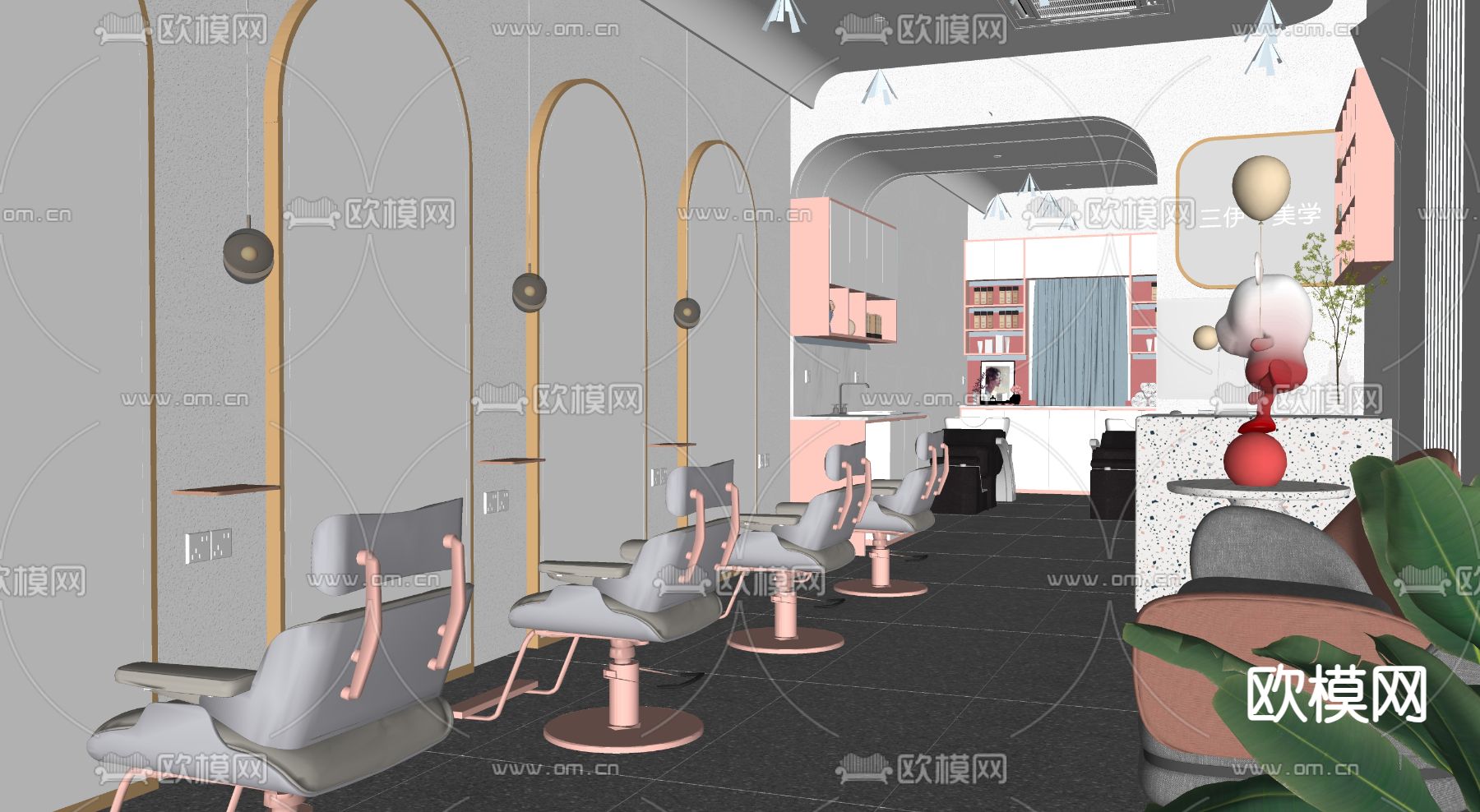 现代美容美发店su模型下载（渲染图1）
