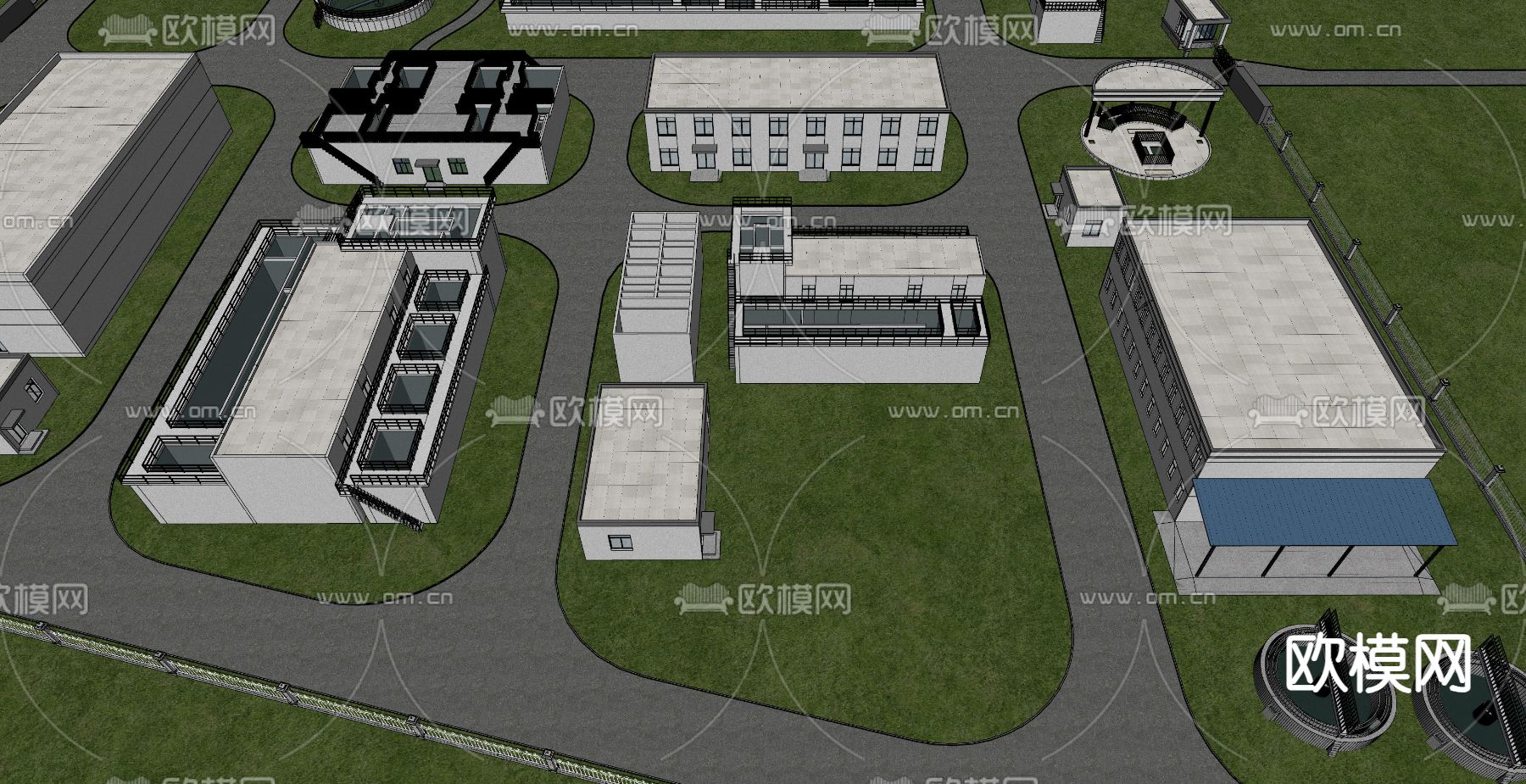 大型自来水厂 污水厂鸟瞰su模型下载（渲染图2）