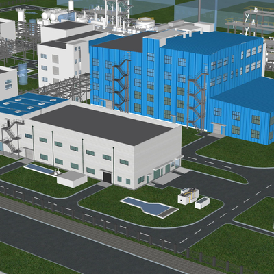  化工厂鸟瞰su模型 
