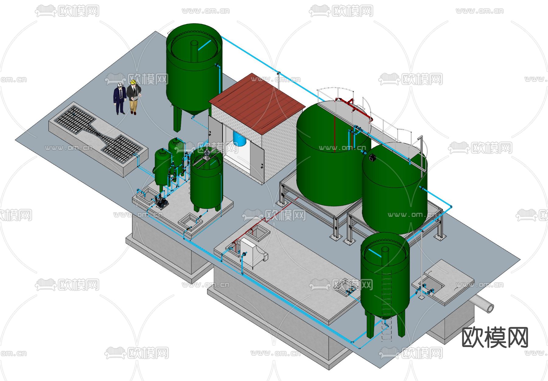 小型污水池站 工厂设备su模型下载（渲染图4）