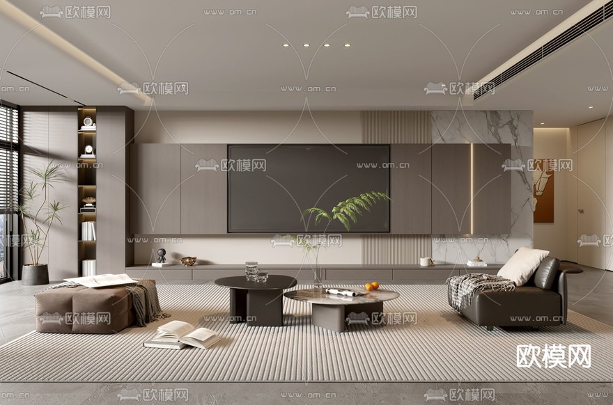 现代客厅3d模型下载