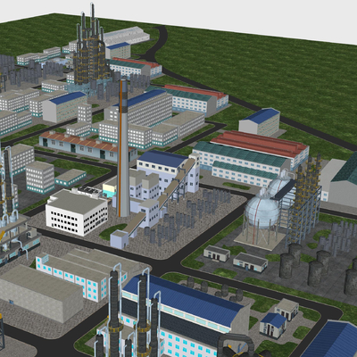 大型化工厂鸟瞰su模型 