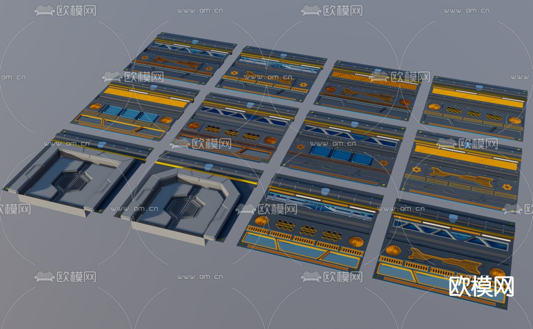 科技感建筑面板 建筑构件 科技面板su模型下载（渲染图2）