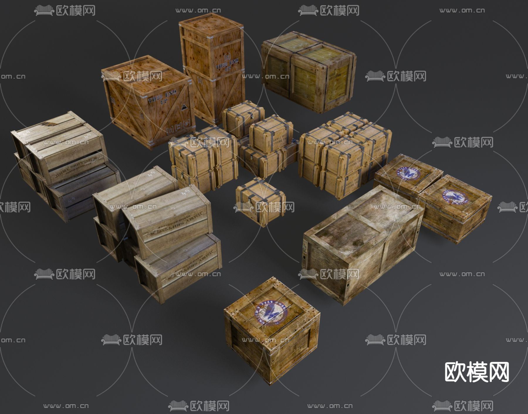 工业风木箱 货物 货箱3d模型下载