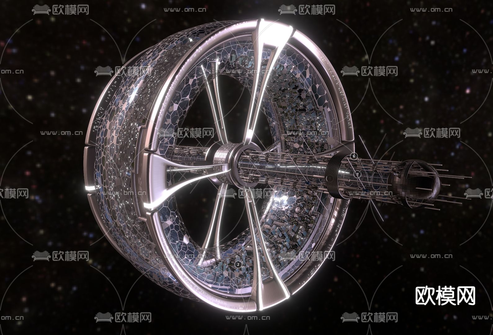 科技感宇宙飞船 宇宙空间站 航空器su模型下载（渲染图2）