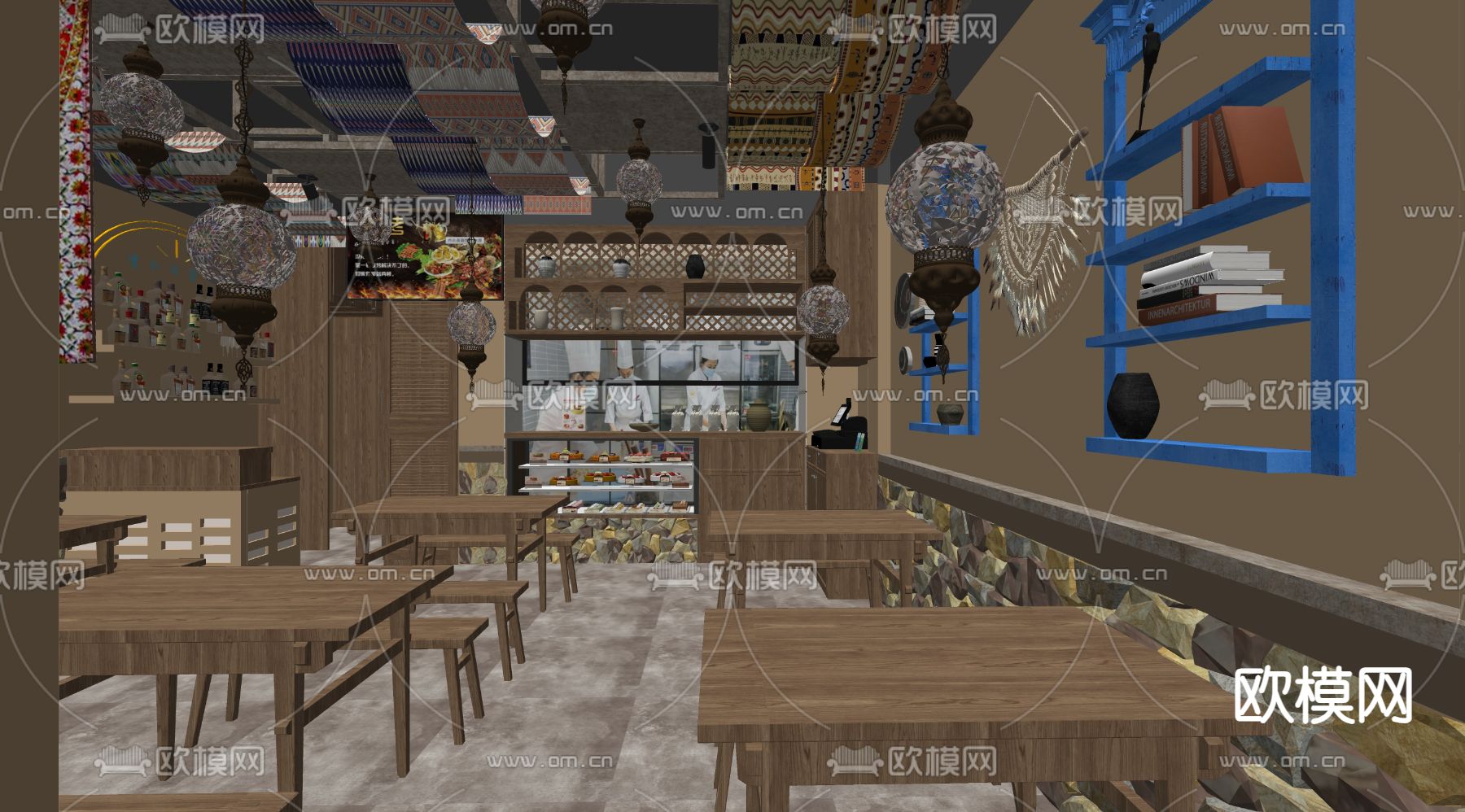 新疆烧烤店 烤肉店su模型下载（渲染图2）