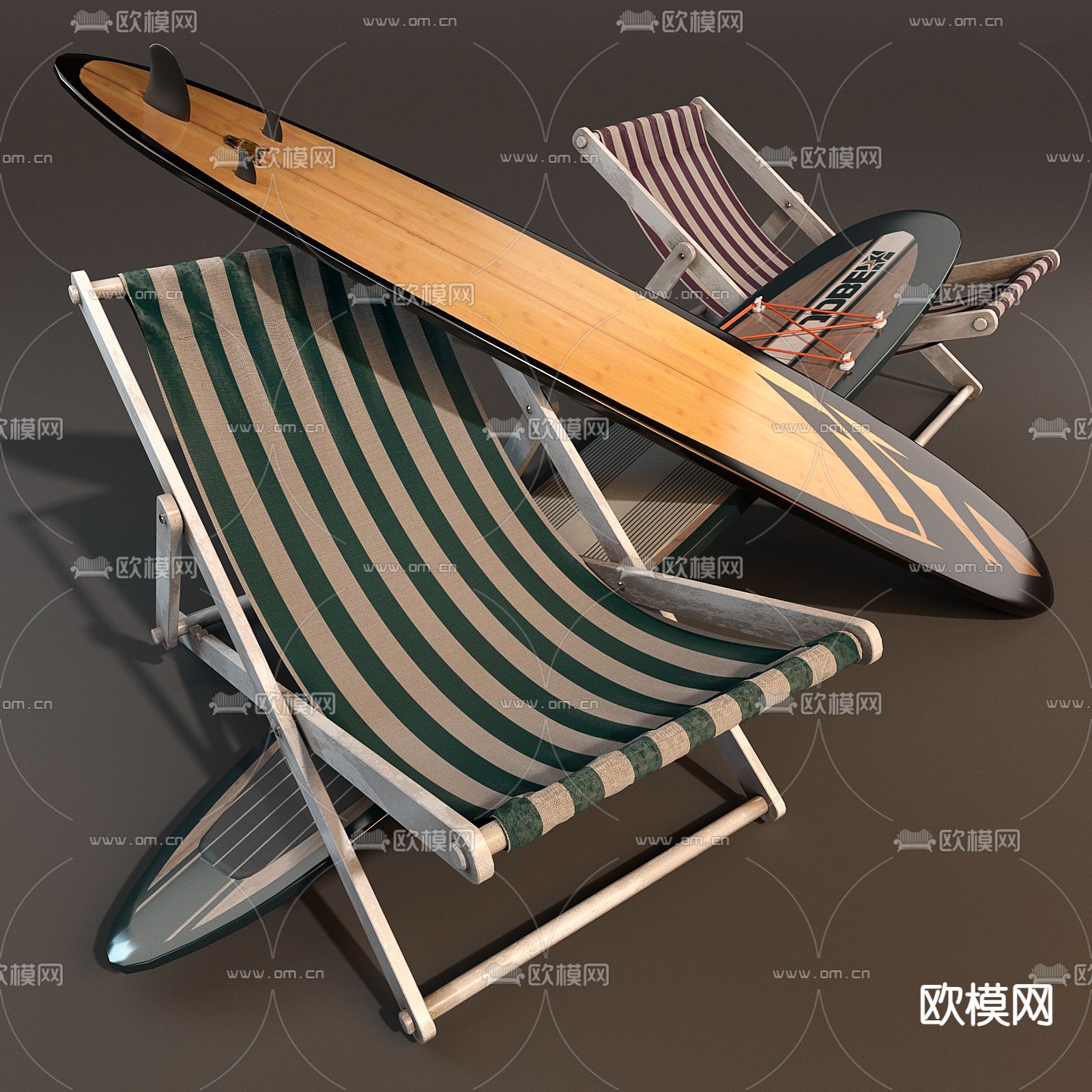 户外折叠椅 躺椅 沙滩椅su模型下载（渲染图2）