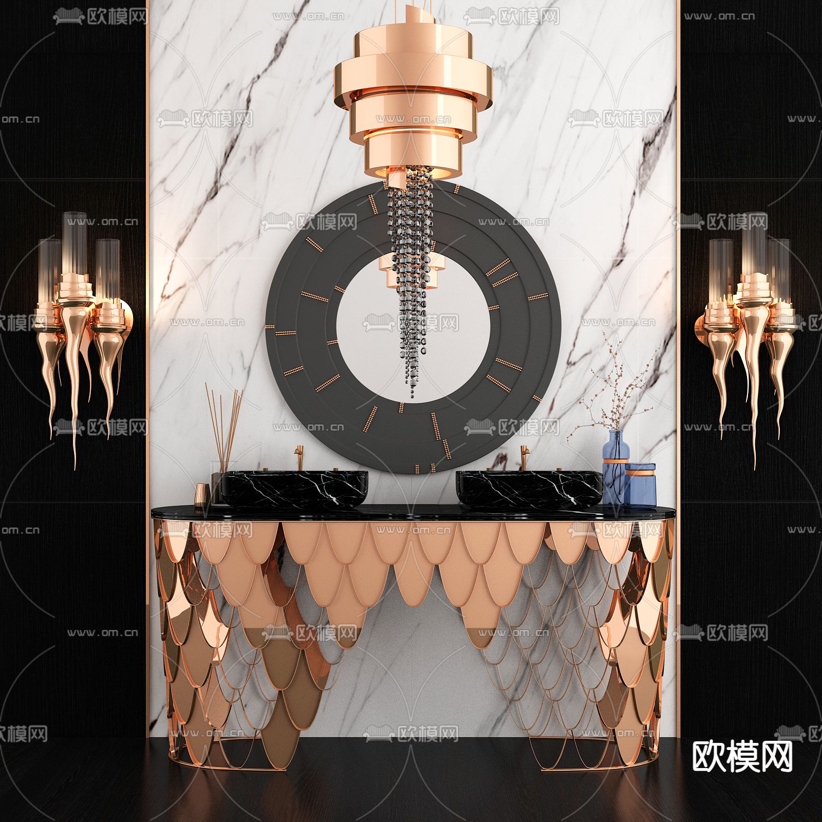 LUXXU 双盆洗手台 洗手盆3d模型下载