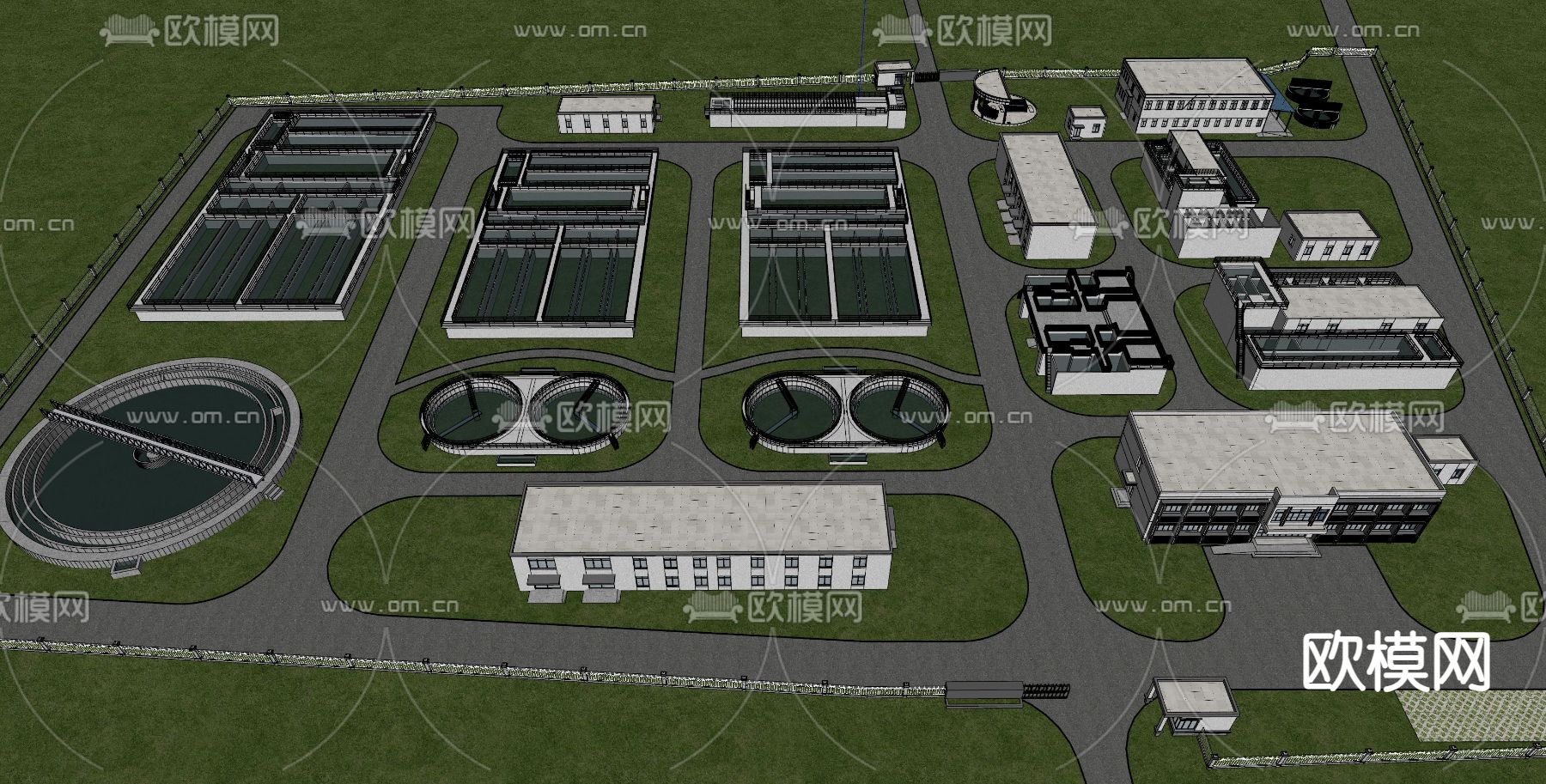 大型自来水厂 污水厂鸟瞰su模型下载（渲染图4）