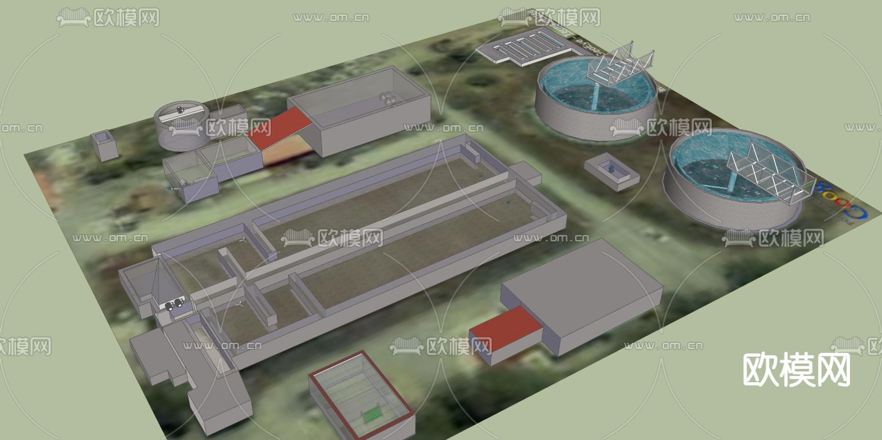 污水处理厂 工厂设备su模型下载（渲染图1）