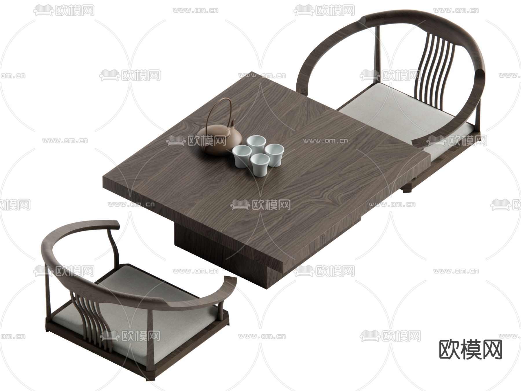 中式茶桌椅 茶台su模型下载（渲染图2）