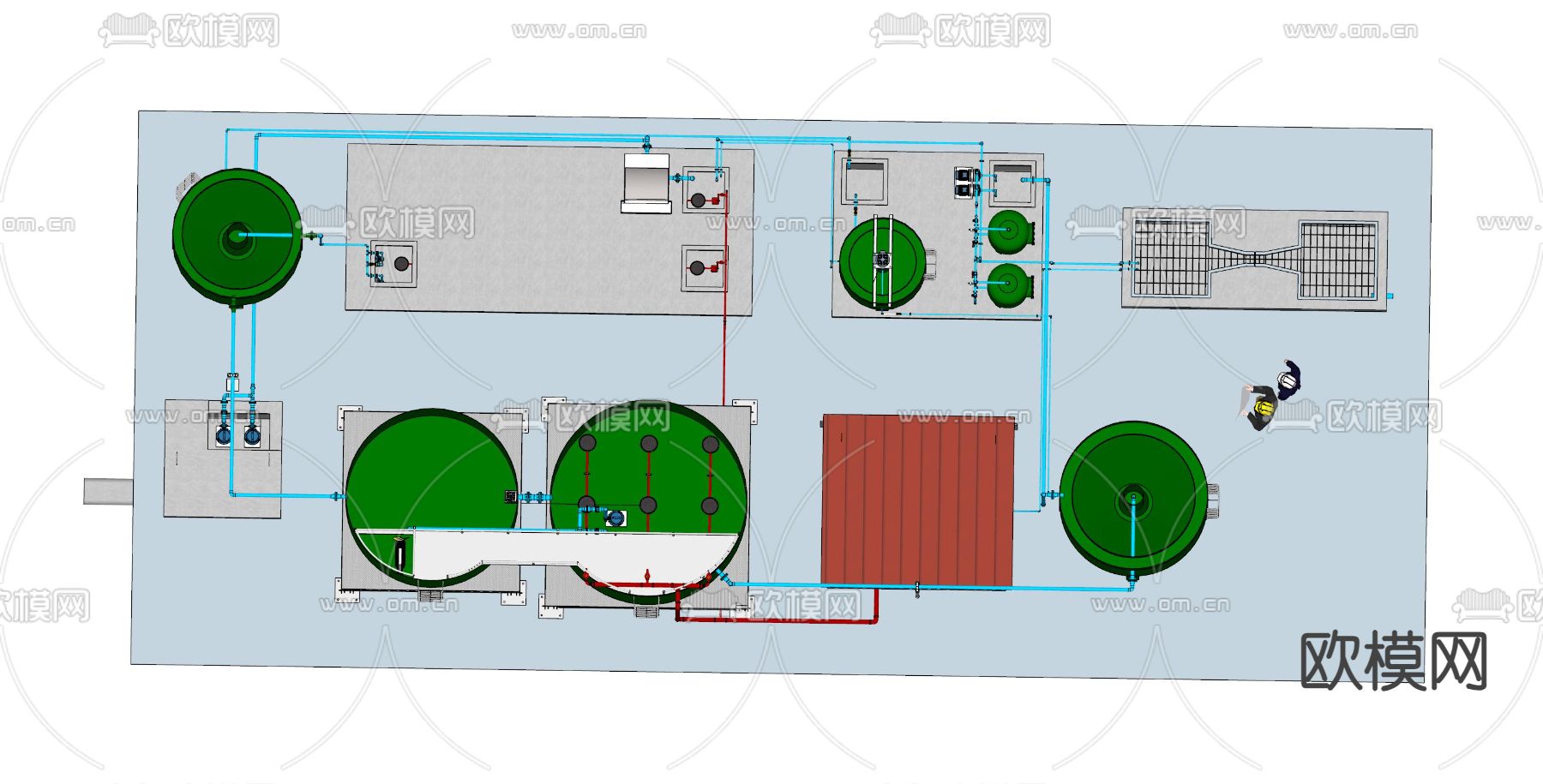 小型污水池站 工厂设备su模型下载（渲染图3）