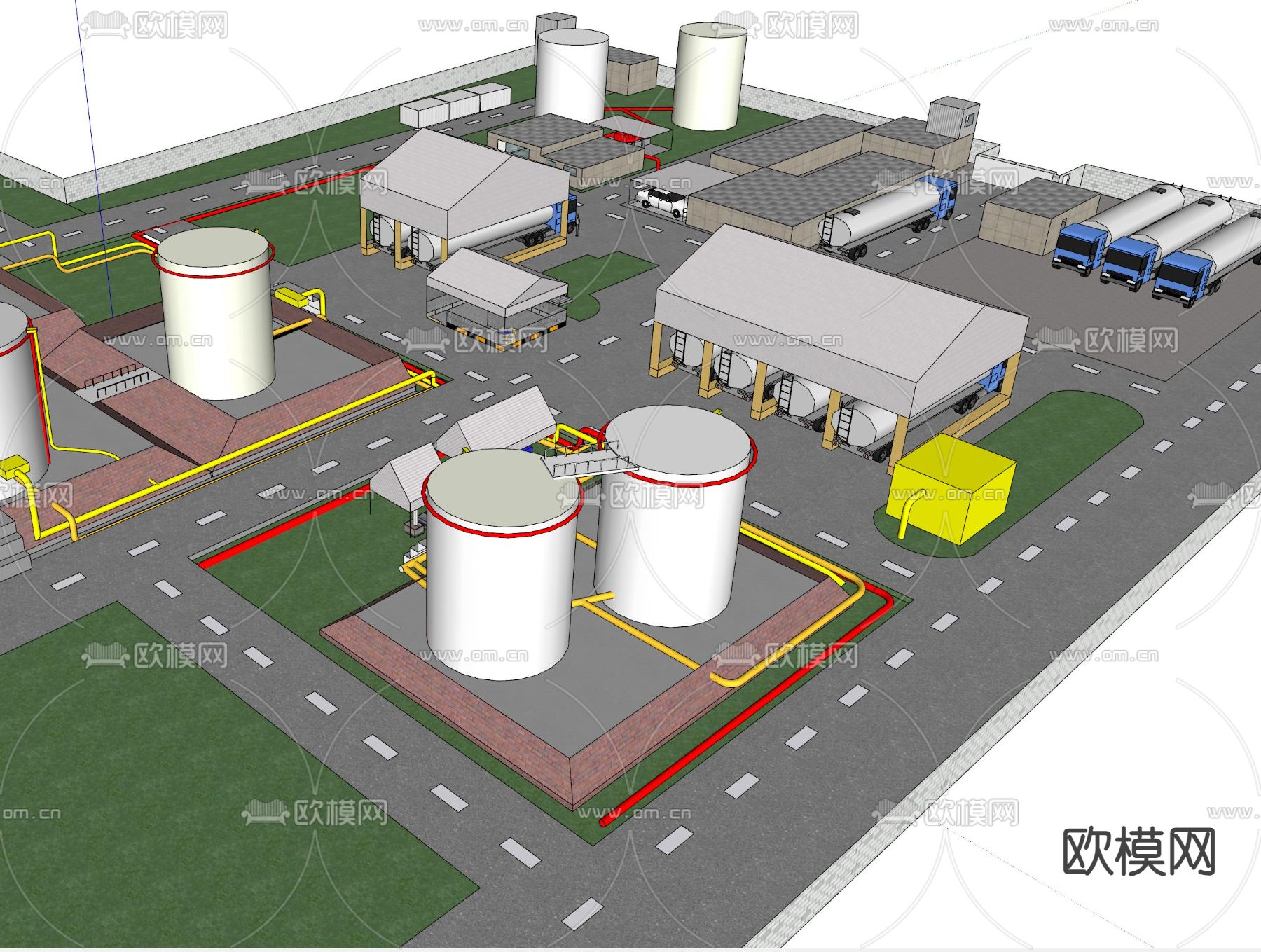 石油存储 工厂鸟瞰su模型下载（渲染图4）