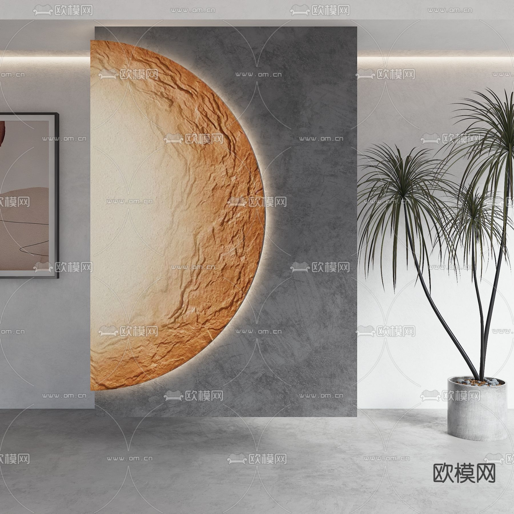 现代半月灯 月球石膏灯su模型下载（渲染图2）