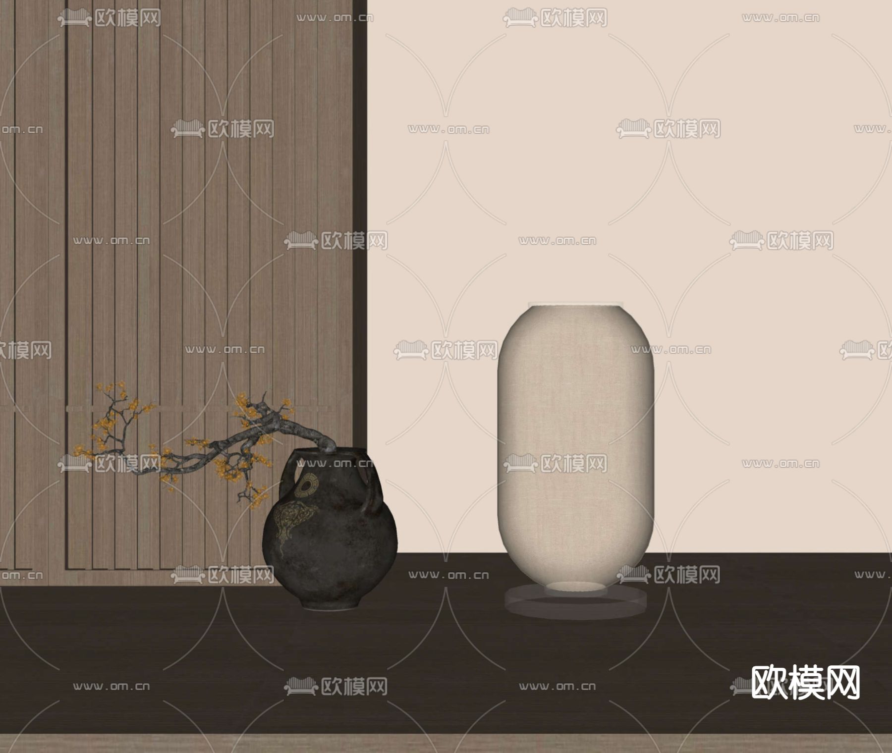 新中式台灯su模型下载（渲染图1）