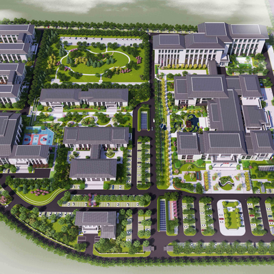  新中式医院鸟瞰su模型 