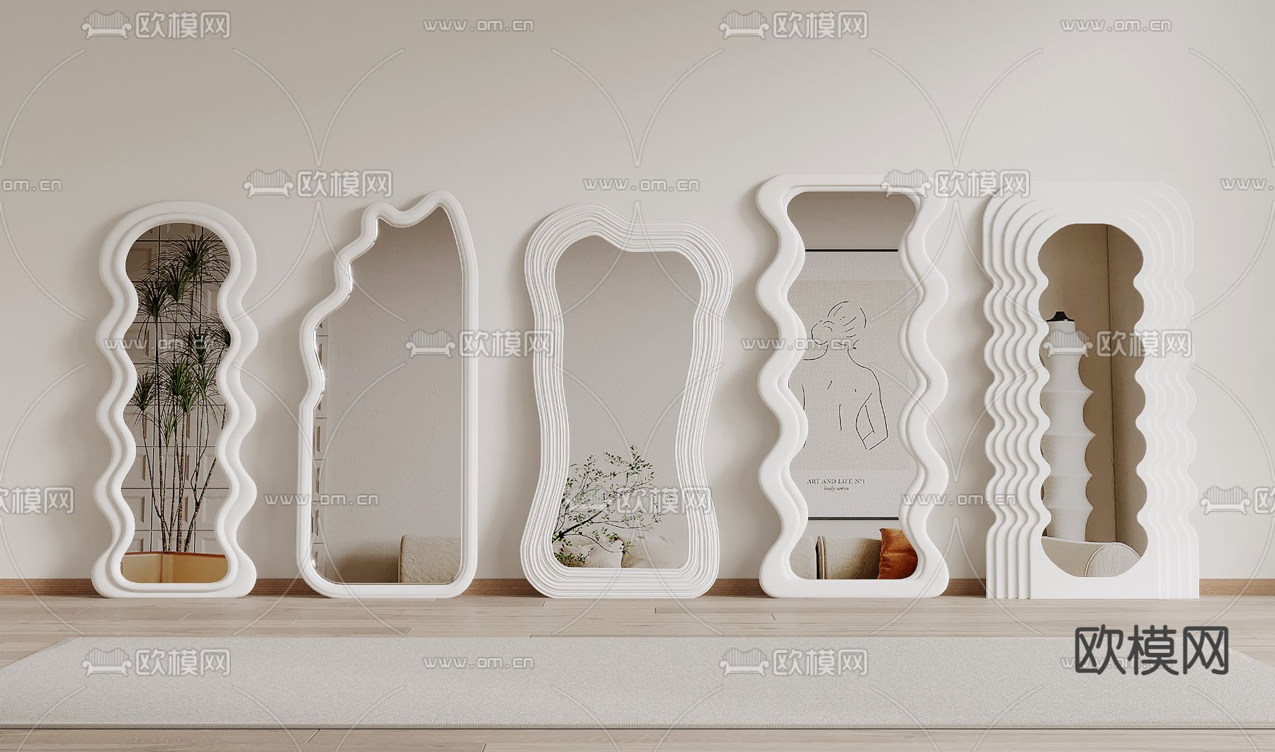 奶油风全身镜su模型下载（渲染图2）