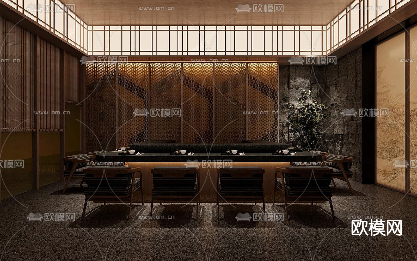 日式铁板烧料理店 烧烤店 日韩餐厅3d模型下载（渲染图2）