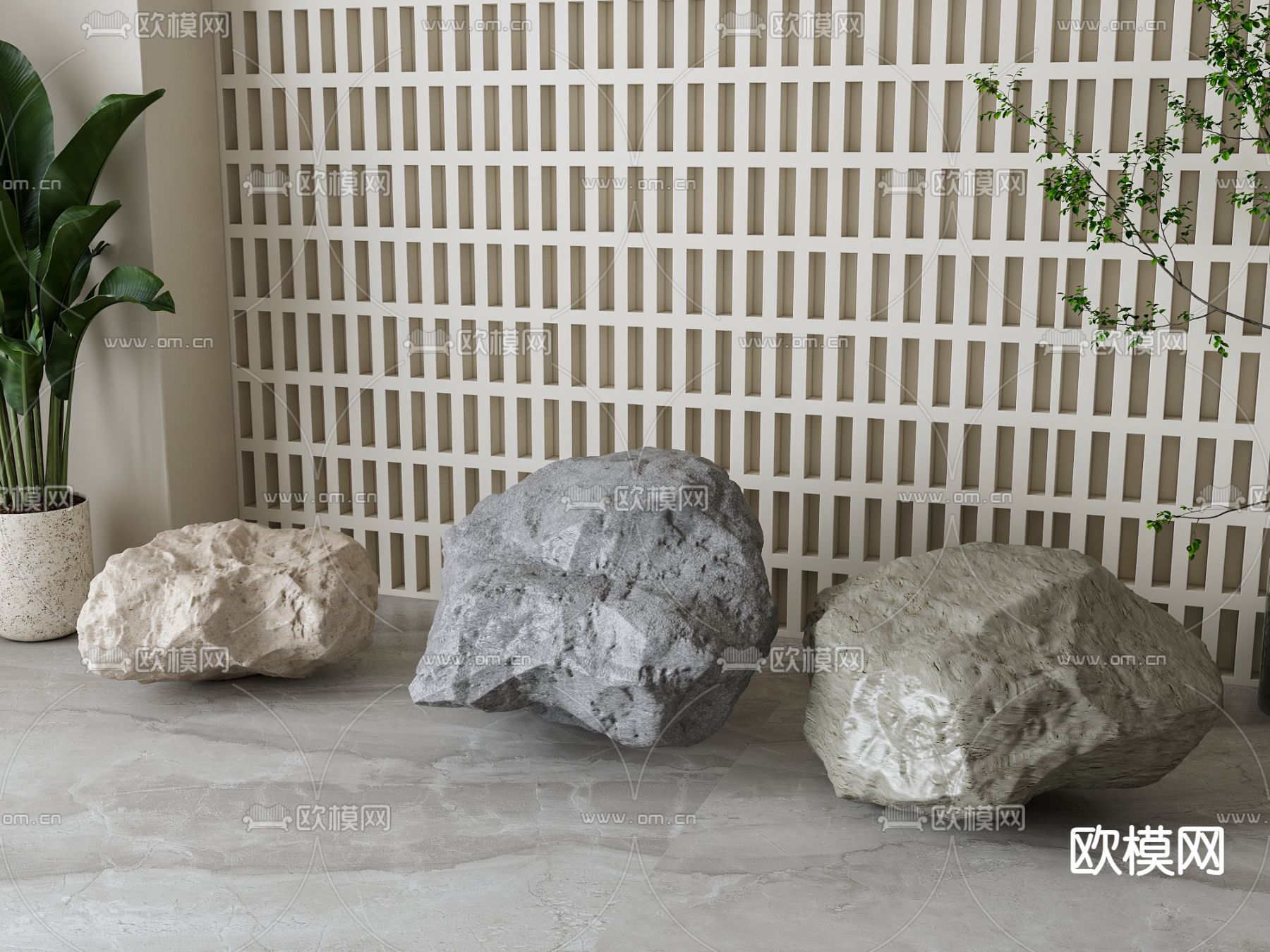 侘寂风石头 摆件su模型下载（渲染图2）