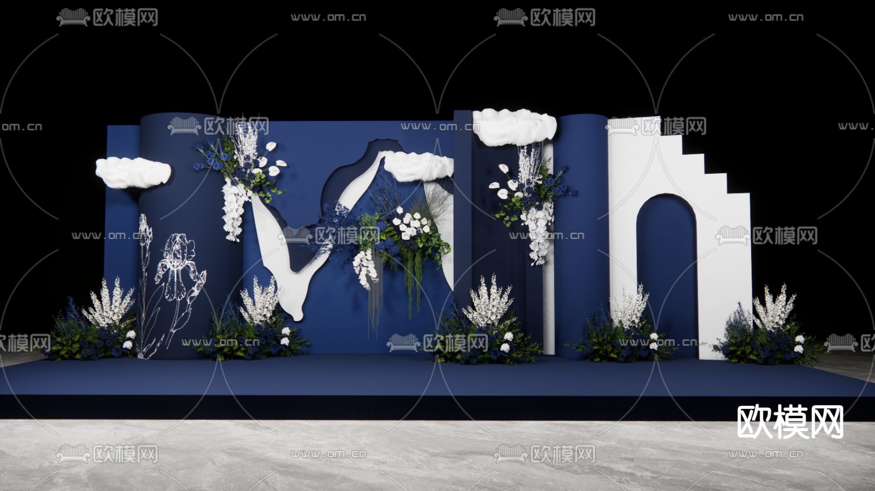 克莱因蓝美陈 婚礼美陈su模型下载（渲染图3）