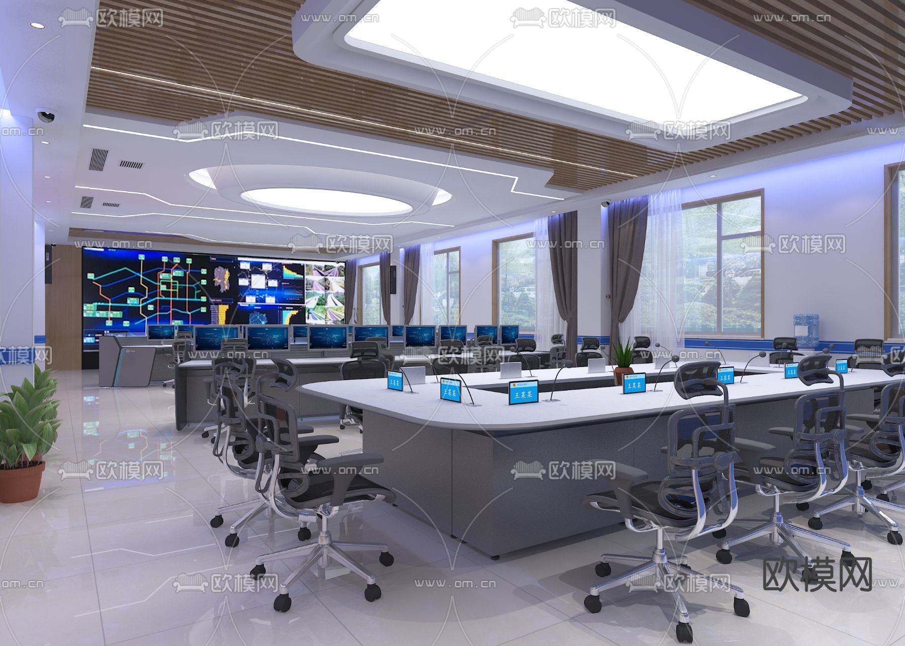 现代指挥室 控制室 监控室3d模型下载（渲染图2）