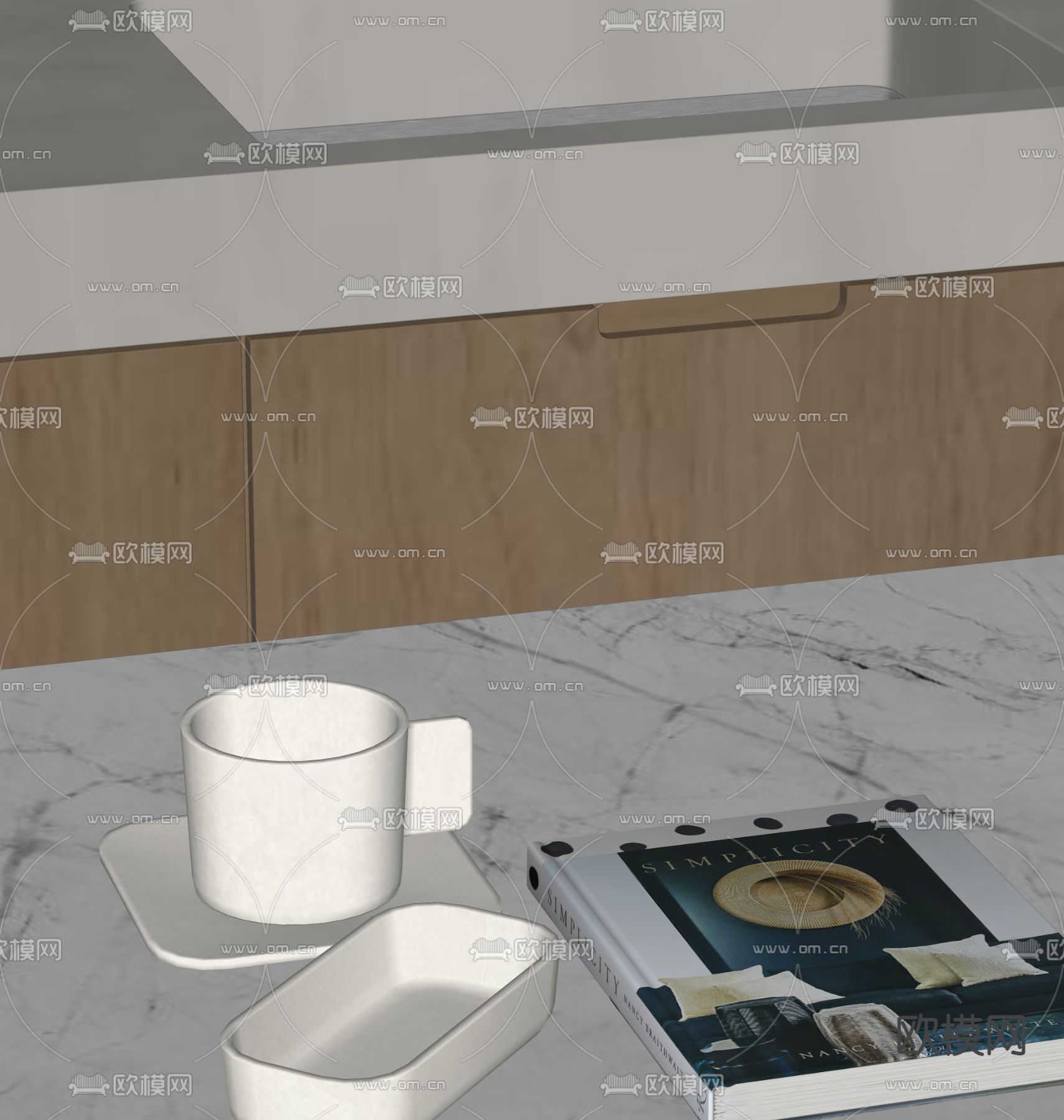 茶具 书籍 杯子su模型下载（渲染图1）