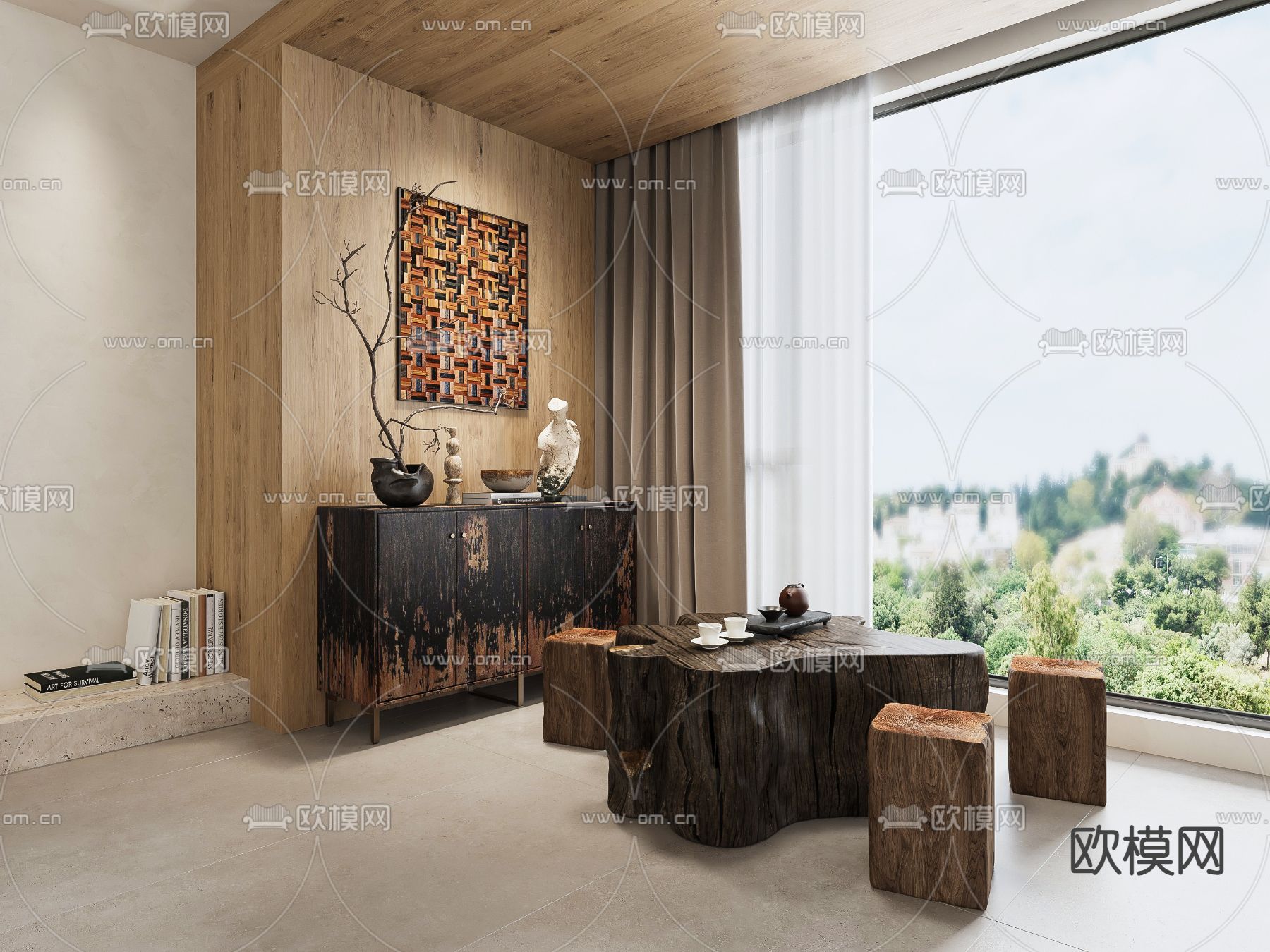 中古风茶桌 茶台3d模型下载