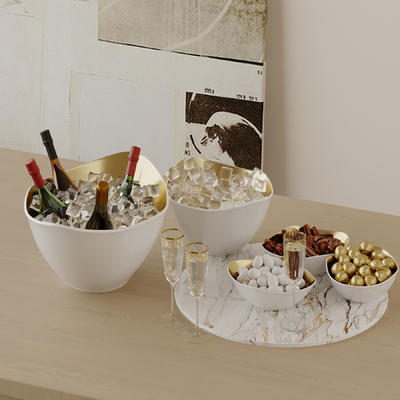  酒桶 冰桶 高脚杯su模型 