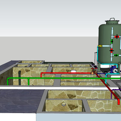  徐凝沉淀池 水厂鸟瞰su模型 