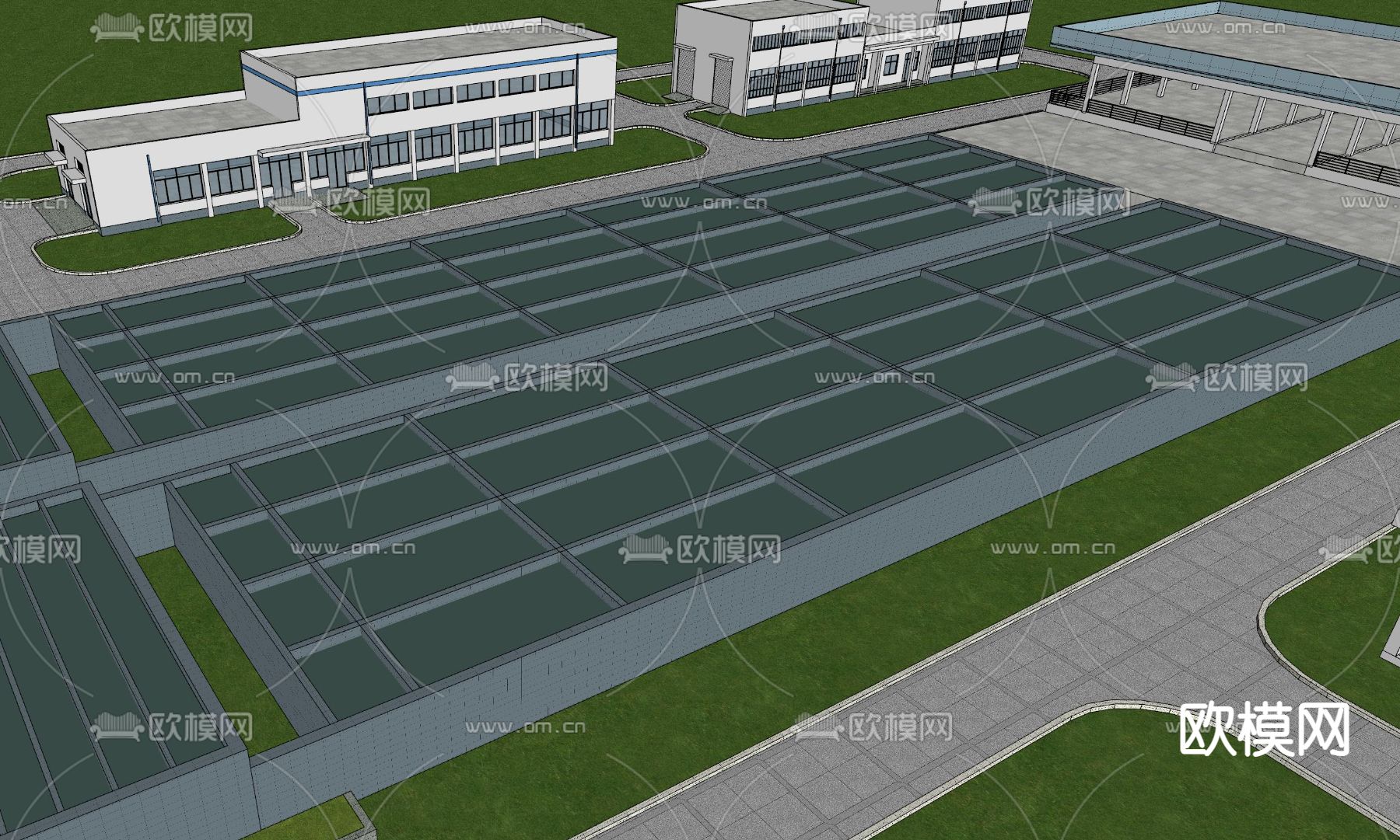 大型自来水厂 污水厂鸟瞰su模型下载（渲染图3）