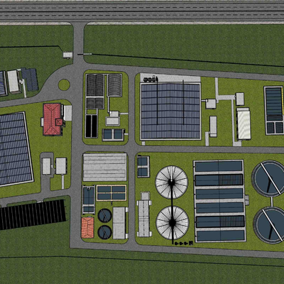  大型自来水厂 工厂设备su模型 