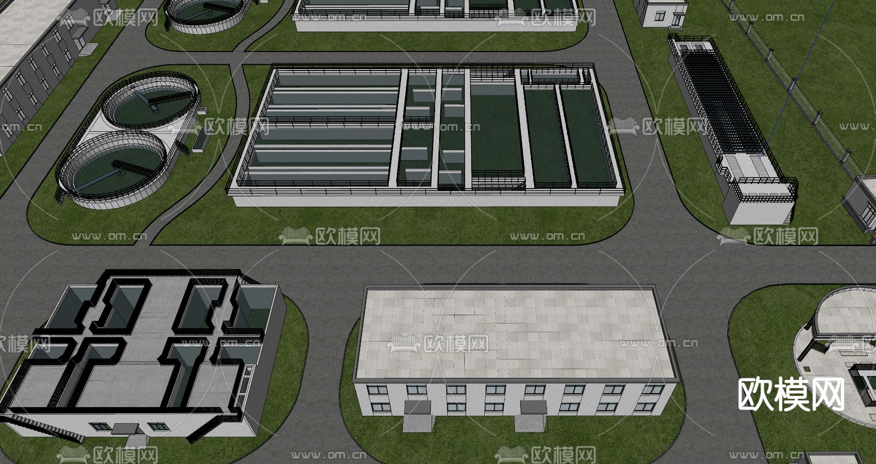 大型自来水厂 污水厂鸟瞰su模型下载（渲染图3）