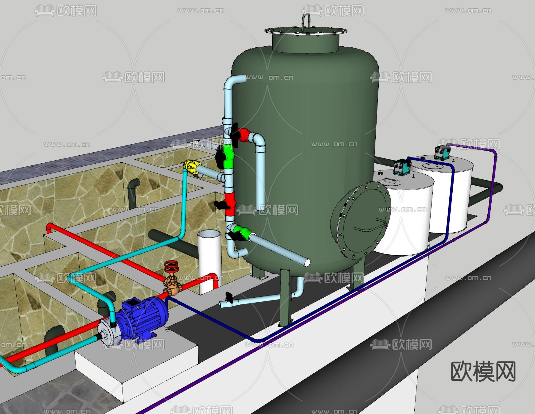 徐凝沉淀池 水厂鸟瞰su模型下载（渲染图4）