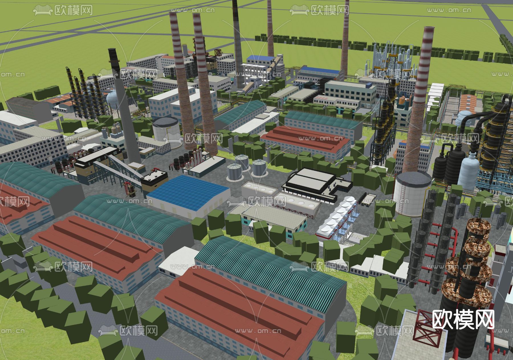炼化厂 工厂鸟瞰su模型下载（渲染图3）