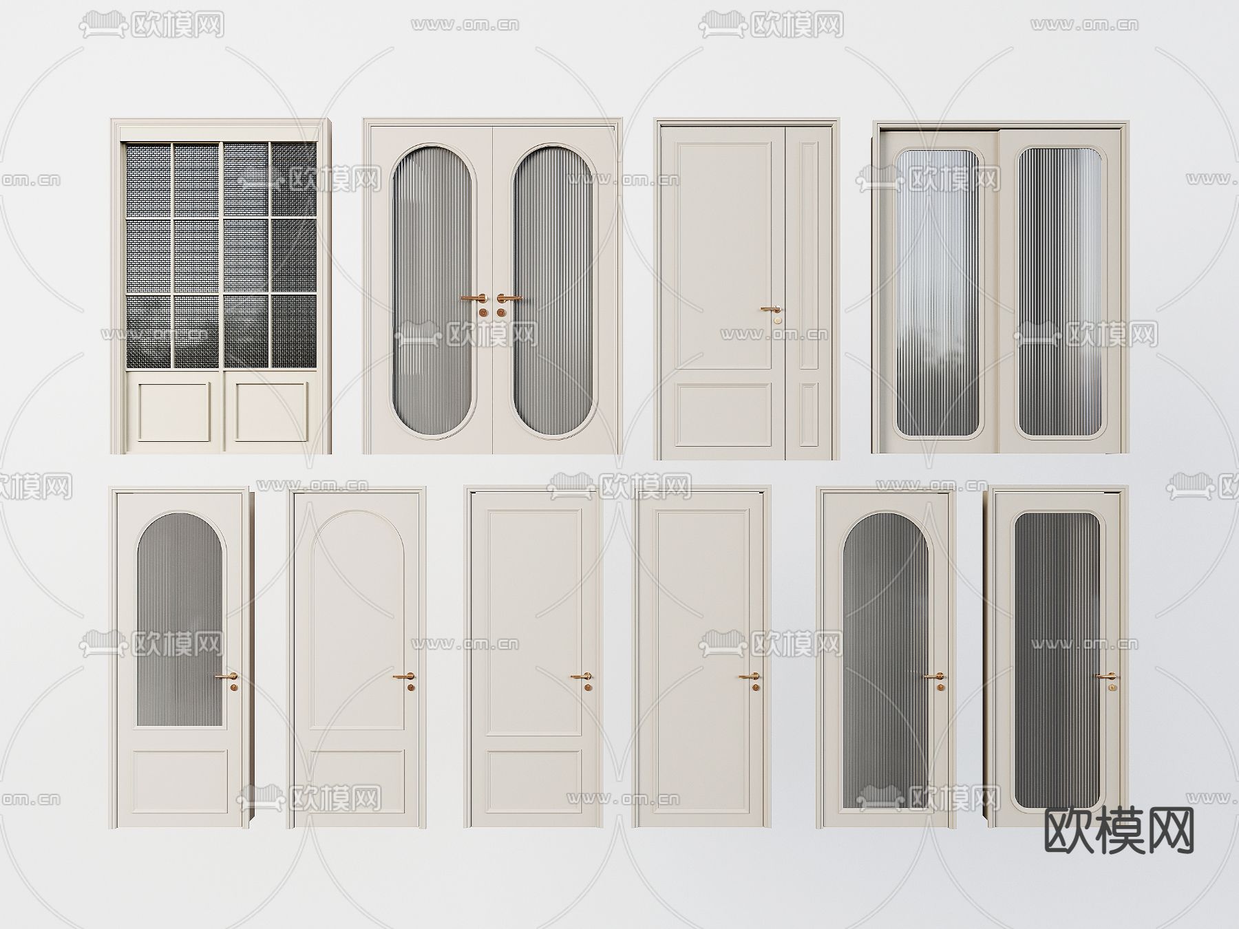 法式推拉门 双开门3d模型下载