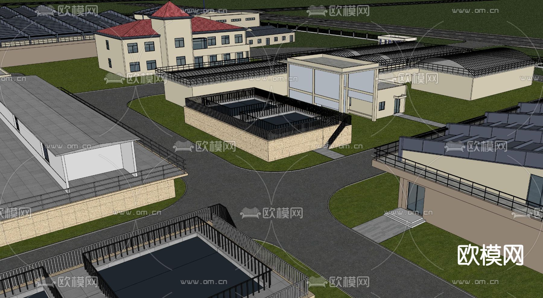 大型自来水厂 工厂设备su模型下载（渲染图4）