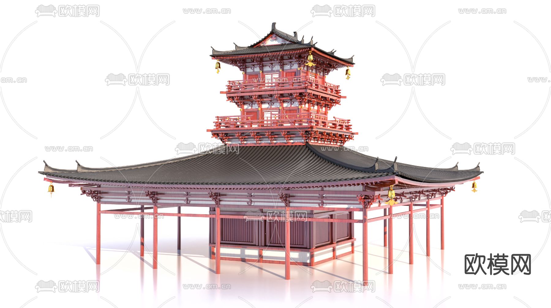 中式阁楼 古建 塔楼su模型下载（渲染图2）