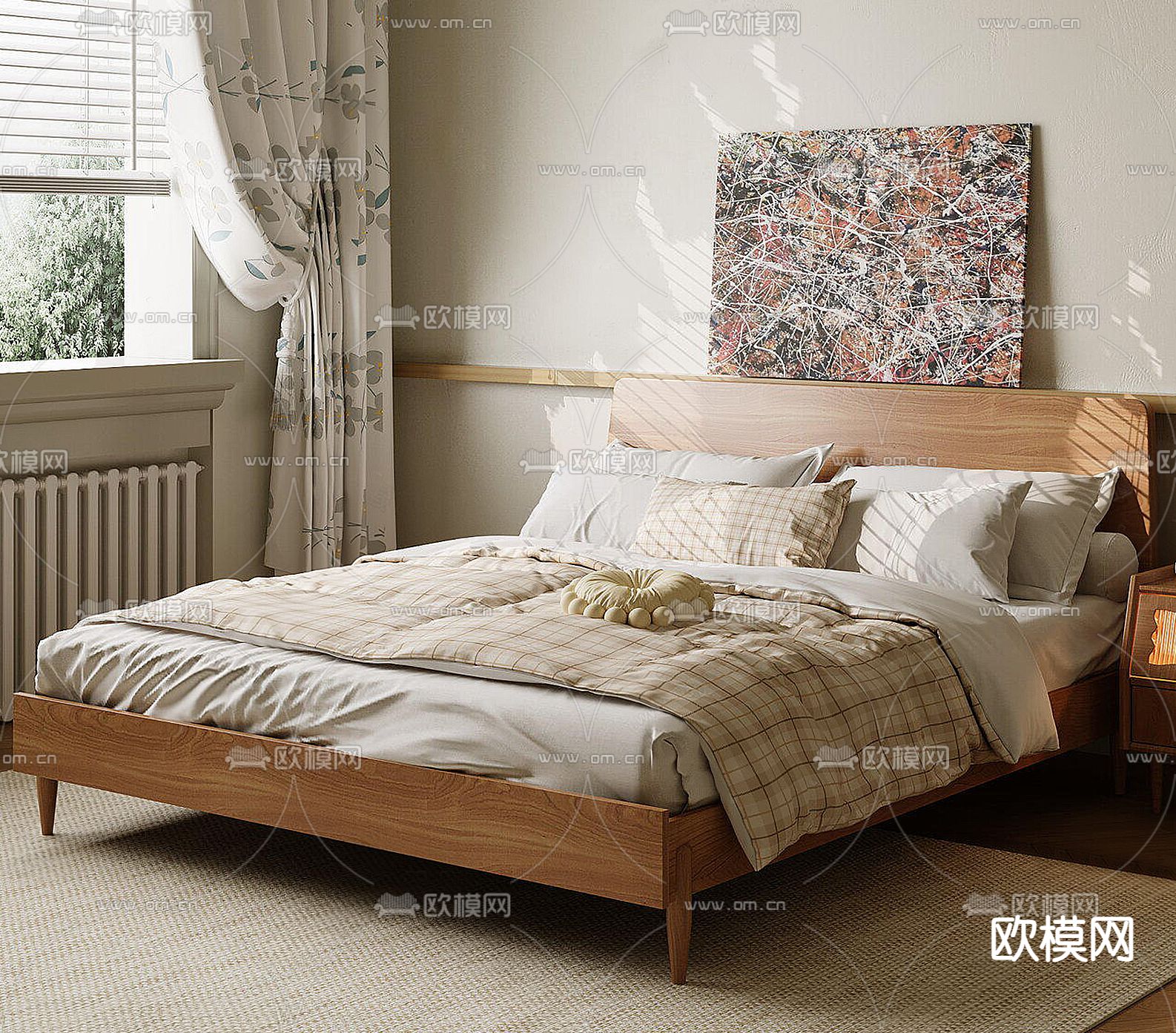 中古双人床su模型下载（渲染图2）