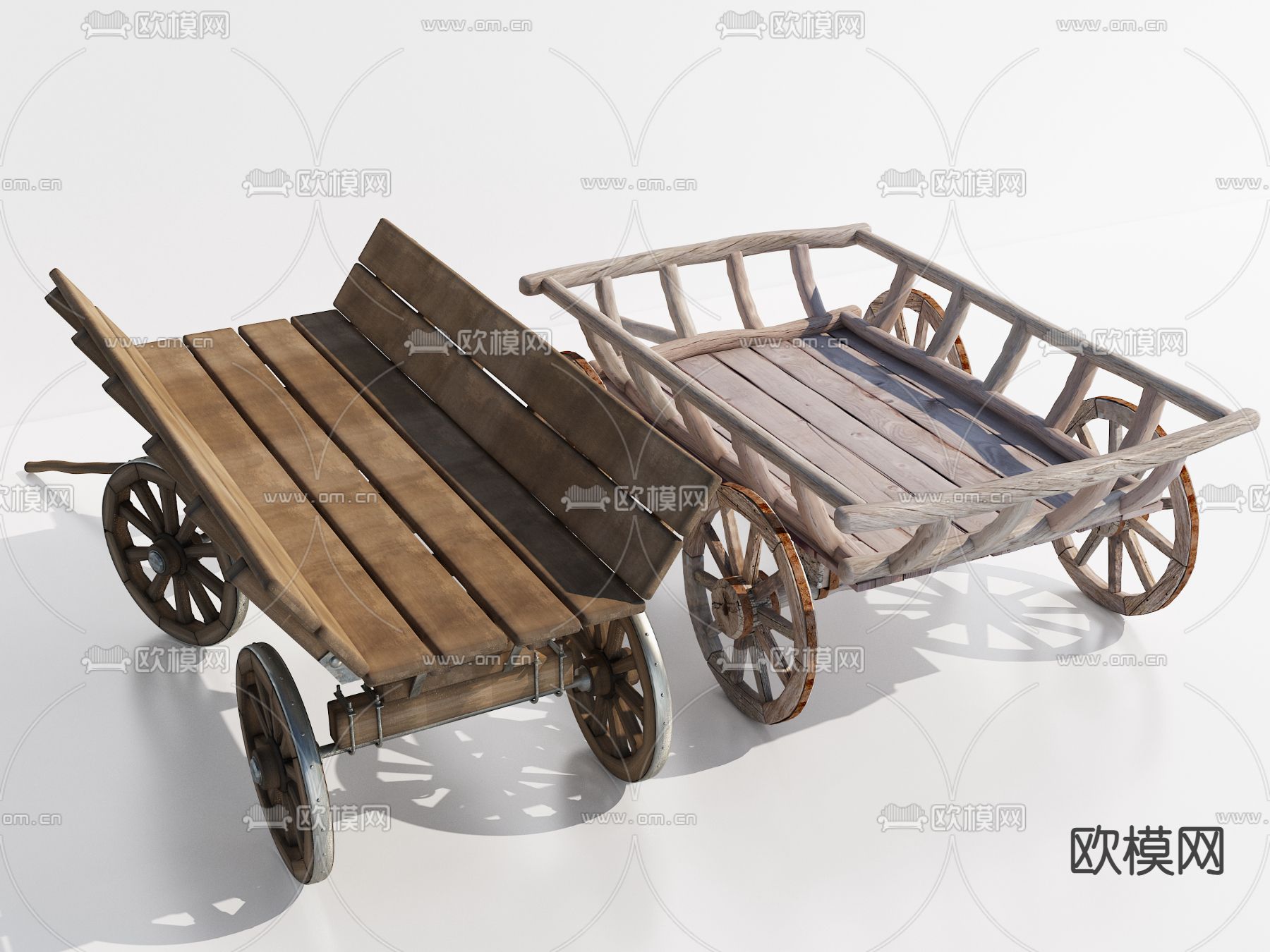 民俗小品 手推车 板车3d模型下载