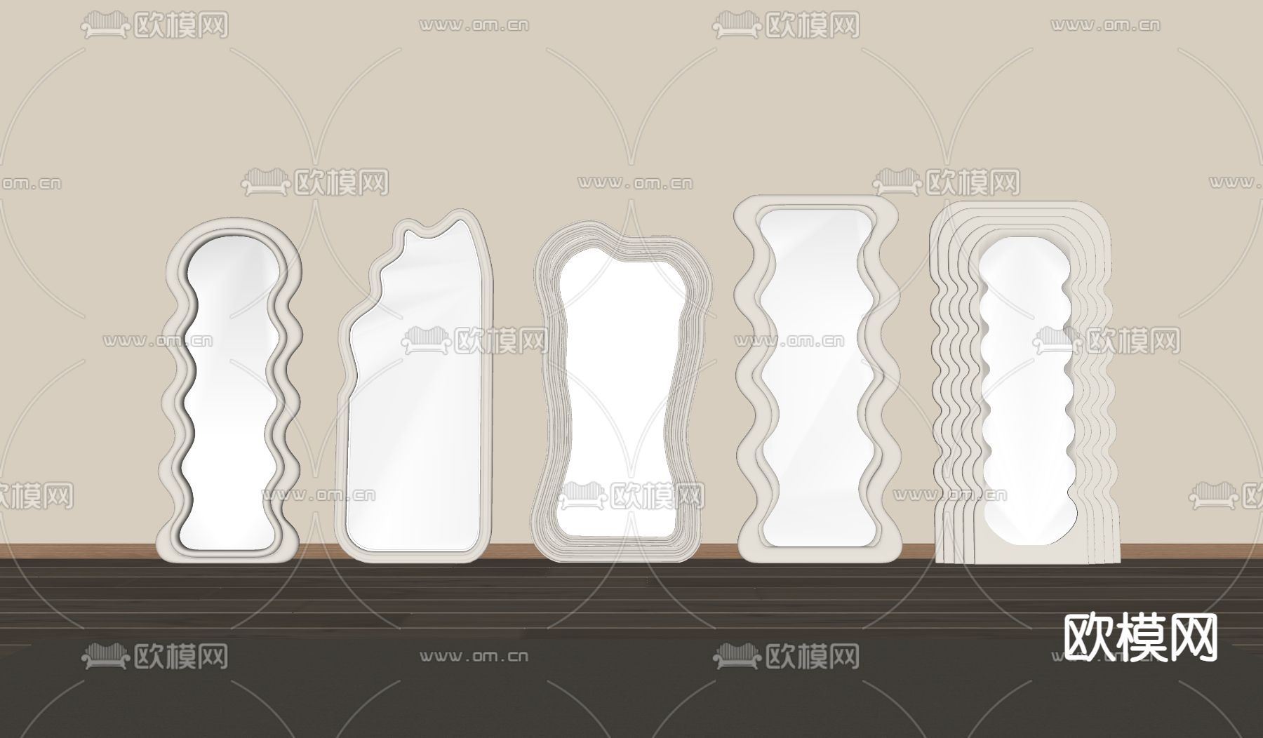 奶油风全身镜su模型下载（渲染图1）