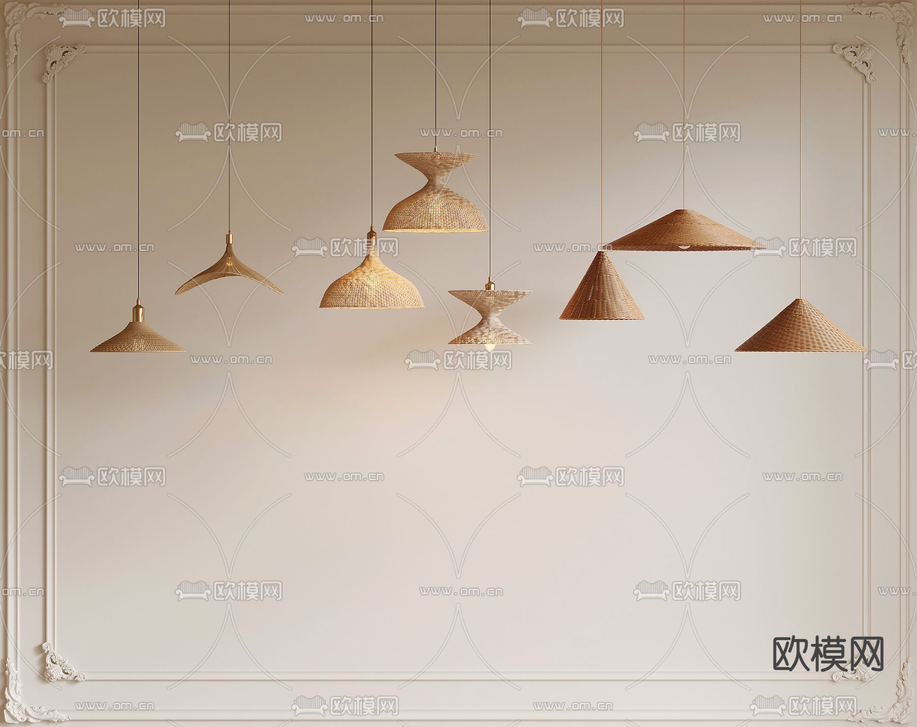 侘寂小吊灯 鱼线吊灯su模型下载（渲染图2）