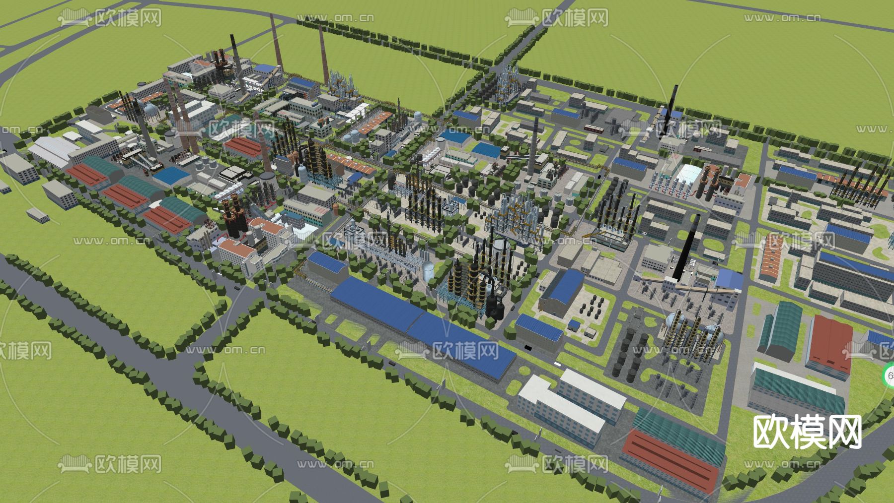 炼化厂 工厂鸟瞰su模型下载（渲染图2）