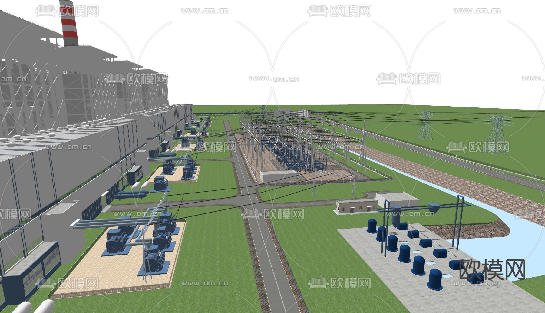 石油炼化厂 工厂鸟瞰su模型下载（渲染图2）
