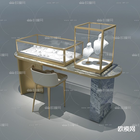 轻奢珠宝柜 首饰柜 中岛台3d模型下载(渲染图2)