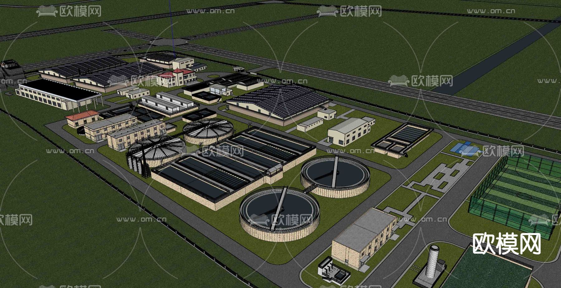 大型自来水厂 工厂设备su模型下载（渲染图3）
