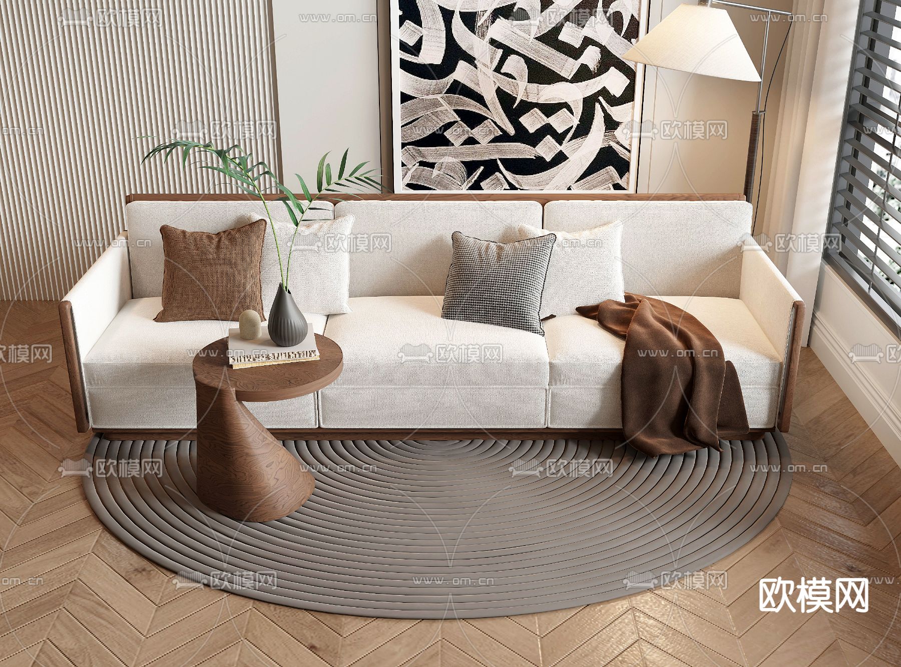 中古风休闲沙发 多人沙发3d模型下载