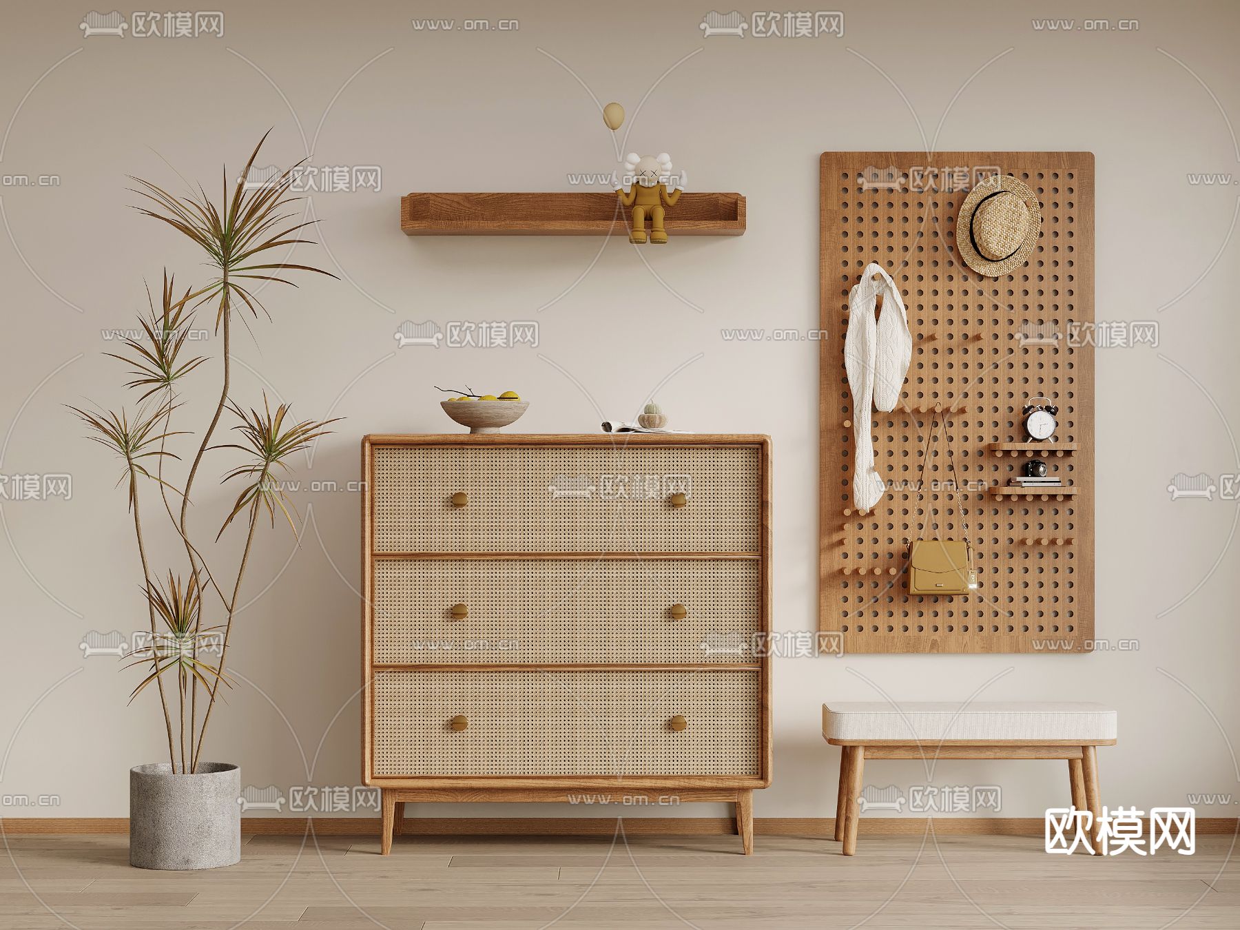 北欧斗柜 边柜 换鞋凳3d模型下载