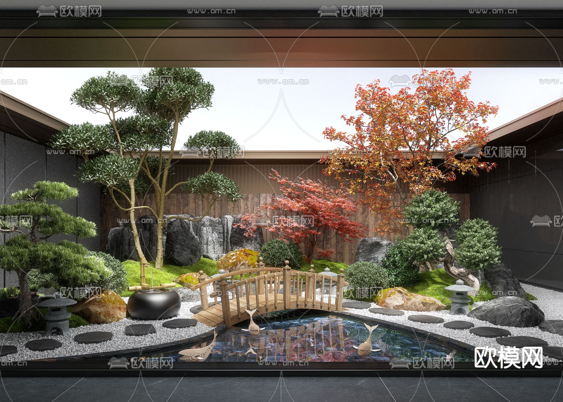 庭院景观 植物造景 流水钵3d模型下载